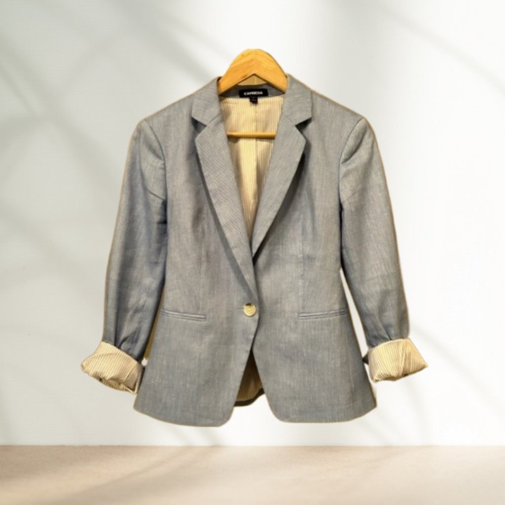Express : Textured Notch Collar One Button Blazer - Blue